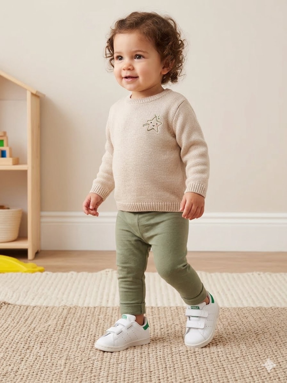 adidas White & Green Toddler Velcro Sneakers